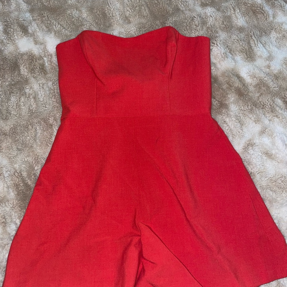 French Connection Red Strapless Romper with Sweetheart Neckline